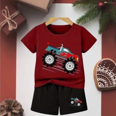 Marron Color Printed T-shirt Set